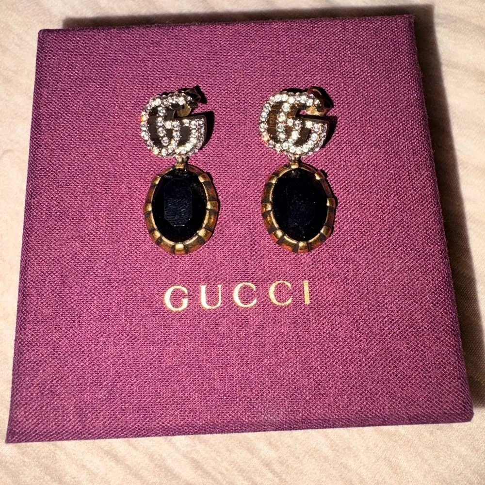 Gucci Black Crystal Knot Drop Earrings - Picture 2 of 6